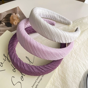 Three-piece set of romantic purple satin padded headbands with elegant pleated texture