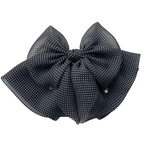 French vintage black and white polka dot chiffon bow hair claw clip with pearl pendants