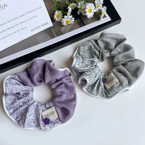 Chouchous en Tissu Patchwork Floral de Style Coréen Avec Décoration de Boutons Fait à la Main Doux Accessoires Cheveux