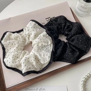French Elegant Polka Dot Fabric Scrunchies For Women Contrast Hemming Hair Rope Versatile Fashion Headwear Accessories