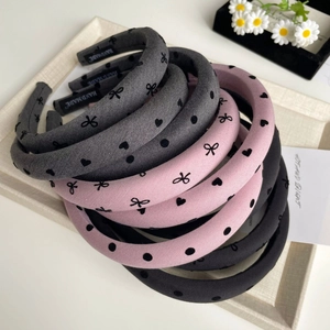 Serre-tête en Tissu Rembourré pour Femmes Imprimé Cœur Pois Nœud Style Coréen Fait à la Main Accessoire de Cheveux
