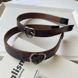 Vintage PU Leather Headband Heart Buckle Belt Design For Women Maillard Coffee Brown Hair Hoop Fashion Handmade Hair Accessories