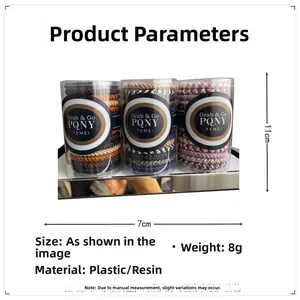 Detailed product size specifications for elastic hair tie set with plastic containers