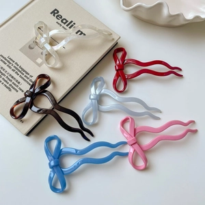 Ballet Style Bow Hair Stick For Women Elegant Acetate Ribbon Wave Design U-Shaped Hair Fork Sweet Hair Styling Accessory