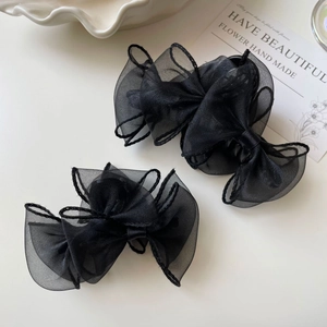 Élégant lot de deux pinces à cheveux avec nœud en organza noir de style coréen