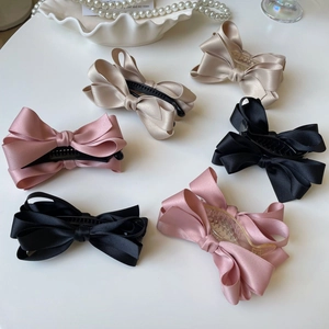 Elegante Fermaglio per Capelli a Fiocco in Raso Vintage Fatto a Mano Clip a Banana Dolce Stile Coreano Accessori per Capelli