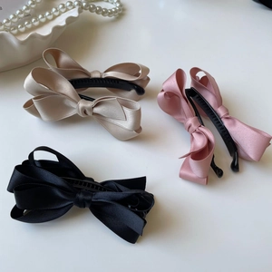 Eleganti fermagli a banana in raso con fiocco per donna in champagne, rosa e nero