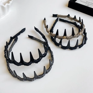Korean Style Spiky Headband For Women Punk Gothic Fabric Wrapped Shark Teeth Hair Band Rhinestone Starry Sky Heart Decor Hair Accessories