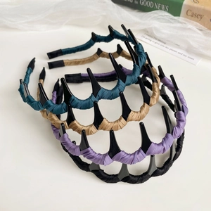 Serre-tête à Dents en Zigzag Ondulé pour Femmes Enveloppé de Tissu Antidérapant Bandeau de Coiffure Mode Coréenne