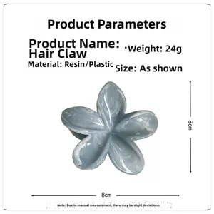 Detailed view of flower hair claw with dimensions 8cm by 8cm and marble resin texture