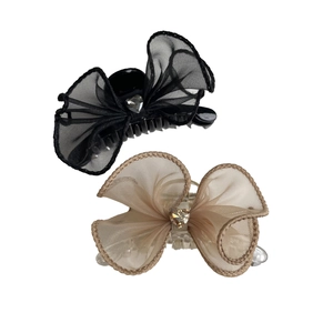 Lot de pinces à cheveux avec nœuds et strass en cœur, couleurs noir et beige chic