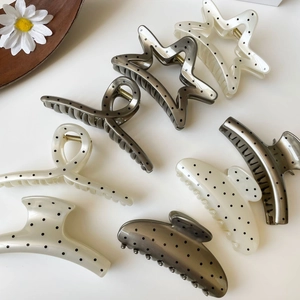 French chic polka dot hair claw clip set with elegant star and twist designs for women