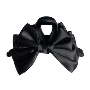 Elegante molletta per capelli in raso nero con doppio fiocco per acconciature stile retrò