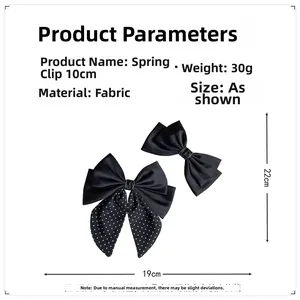 Specifications of 19x22cm satin bow spring hair clips with white polka dot patterns