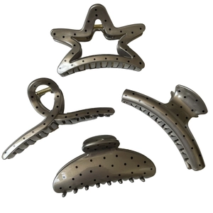 Polka dot hair claw clips set in pearlescent grey for elegant hair styling for women