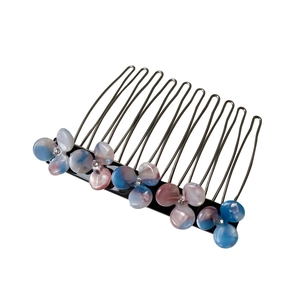 Elegant floral hair comb with colorful marble resin flowers and sparkling rhinestones