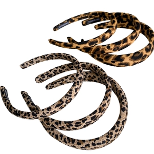 Vintage leopard print fabric headbands set featuring wide design and handmade craftsmanship