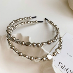 2Pcs Élégant Serre-Tête En Perles Artificielles Métalliques Argentées Femmes Minimaliste Fait À La Main Accessoires De Mode