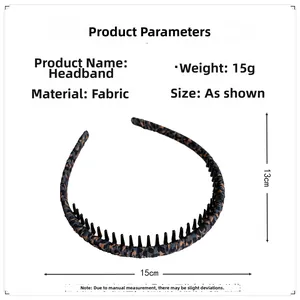 Detail showing dimensions and cloth material of the leopard print non-slip headband