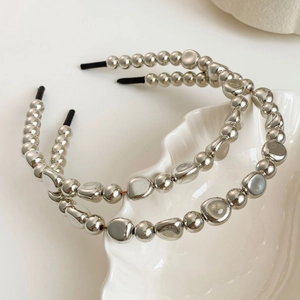 Lot de serre-têtes en perles argentées et perles métalliques géométriques pour femmes