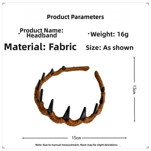 Detail view of wavy brown fabric headband with non-slip plastic inner teeth 16g