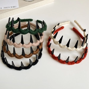 Set of six knitted wavy headbands with anti-slip teeth in multiple solid colors