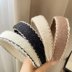Serre-tête Rétro en Peluche d'Automne et d'Hiver Bord Ondulé Version Large Laine Élégante Bandeau pour Femmes Accessoires Cheveux