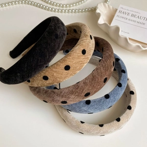 Padded polka dot and solid velvet headbands in assorted colors for French retro style