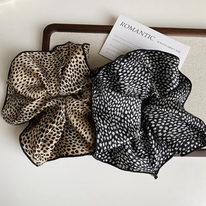 Leopard Polka Dot Large Scrunchies For Women Chiffon Mesh Pleated Elastic Hair Ties Vintage Hair Accessories With Black Edge