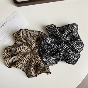 Chic leopard and polka dot print scrunchies set with premium silk texture and black trim