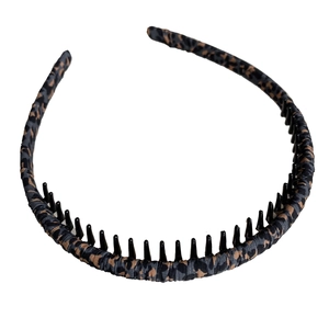 Fashionable leopard print fabric headband with non-slip teeth for women and girls