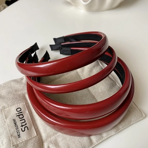 Three-piece set of vintage red glossy leather headbands with high top design for women