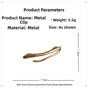 Detailed size specifications for the gold minimalist streamlined metal hair clip