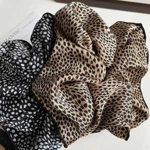 Fashion leopard print satin scrunchies set in black, white and brown for women