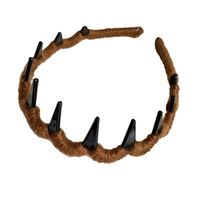 Brown fuzzy monster headband with black soft spikes for party and costume hair accessory