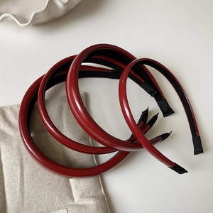 Elegant Solid Red Leather Headband Glossy Handmade Hair Band High Skull Top Hair Accessories For Women Fresh Sweet Style