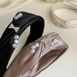 French style satin headband with pearls and bowknot decoration for women accessories