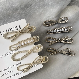 Pince à Cheveux Nœud en Strass Exquise pour Femme Élégante Pince Bec de Canard en Alliage avec Fausse Künstliche Perle Accessoires Bijoux