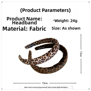 Detailed view of leopard print velvet headband dimensions measuring 15cm by 13cm