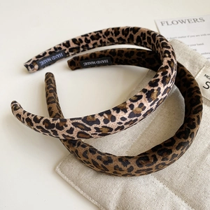Retro Leopard Print Padded Sponge Headband Velvet Cloth Fashion Hair Accessory Hong Kong Style For Women Girls