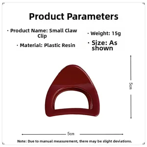 Pince à cheveux rouge foncé en résine de forme semi-ronde mesurant 5 cm avec fini brillant