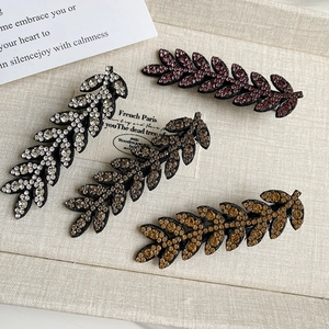 Elegant Alloy Rhinestone Wheat Ear Hair Clip Korean Style Sparkling Leaf Duckbill Side Clip Women Fashion Hair Accessories