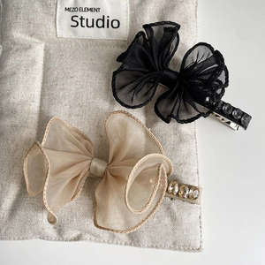 Korean Sweet Mesh Gauze Bowknot Hair Clip Elegant Rhinestone Duckbill Clip Fashion Hair Accessory For Women Girls Party