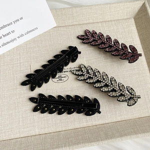 Wheat ear hair clips with sparkling diamonds and metal duckbill clips for women