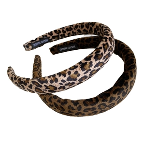 Retro leopard print velvet padded headband for women with handmade inner woven label