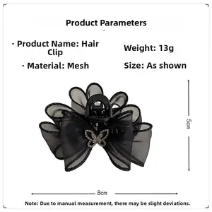 Spécifications de taille pour la pince à cheveux en tulle avec nœud et cristal brillant