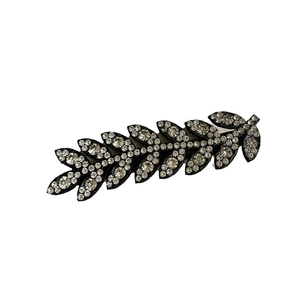 Elegant wheat-shaped hair clip with sparkling rhinestones on black metal base