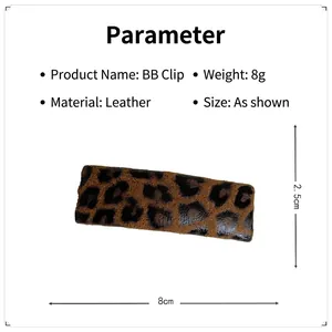 Retro leopard print BB hair clip for women with detailed size and weight specifications