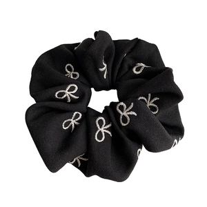 Chouchou noir élégant avec broderie nœud blanc et bande élastique haute qualité