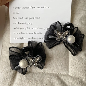 Elegant Black Mesh Bow Shark Hair Clips For Women Butterfly Decor Rhinestone Faux Artificial Pearl Hair Claws Hair Accessories